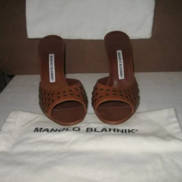 Manolo Blahnik Brown Open Toe Heel Sandals - Picture 2 of 5